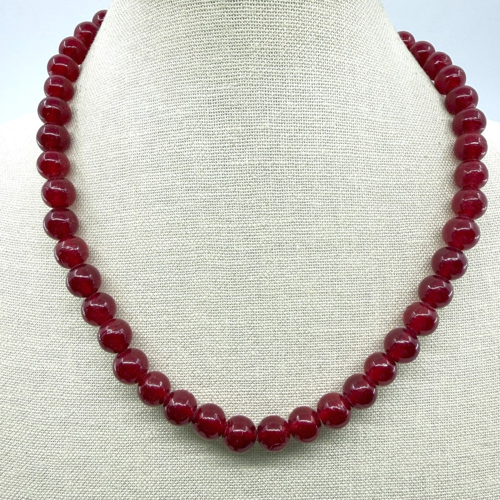 Classic Deep Red Bead Statement Necklace Rich Burgundy Minimalist Elegant Style